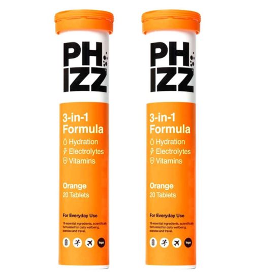 Phizz 2 x Orange 20s Bundle;Phizz Orange 3-in-1 Hydration, Electrolytes and Vitamins Effervescent Tablets - 20 Tablets;ROI Phizz hydration and multivit eff 20s