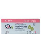 Boots Baby biodegradable fragrance free wipes 64s 12s