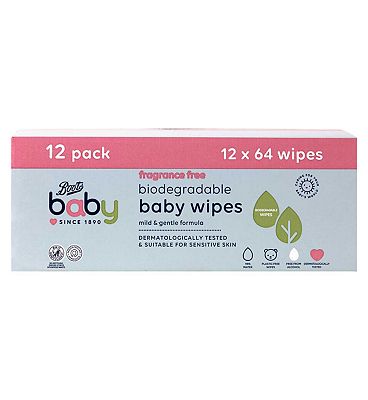 Boots Baby biodegradable fragrance free wipes 64s 12s