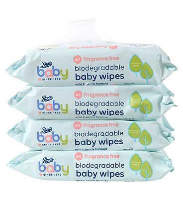 Boots Baby biodegradable fragrance free wipes 64s 4s