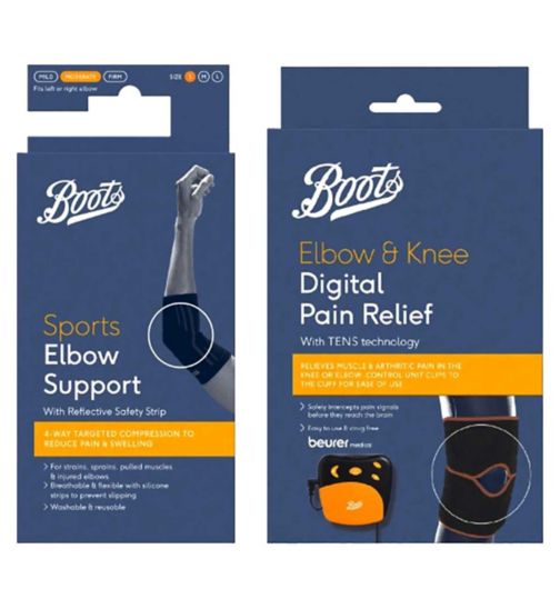 Boots Elbow Pain Relief Bundle (S);Boots Sports Elbow Support with Reflective Safety Strip - Small;Boots Sports Elbow Support with Reflective Safety Strip - Small;Boots TENS Elbow & Knee Pain Relief;Boots TENS Elbow & Knee Pain Relief