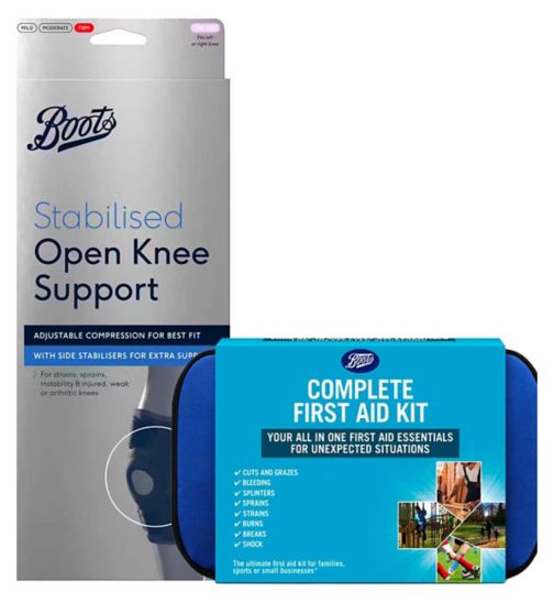 Boots Complete First Aid Kit;Boots Complete First Aid Kit;Boots Stabilised Open Knee Support - One Size;Boots Stabilised Open Knee Support - One Size;Boots Support Pain Relief Bundle