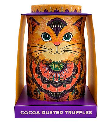 Monty Bojangles Savanna Gold Cat Tin Gift with Flutter Scotch Cocoa Dusted Truffles 135g