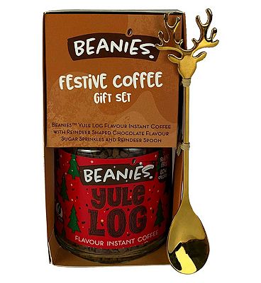 Beanies Yule Log Flavoured Coffee set with Reindeer Spoon and Sprinkles