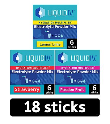 Liquid I.V. Hydration Multiplier Electrolyte Powder Mix Weekday Bundle x3 flavours, 18 sachets