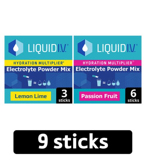 Liquid I.V.®Hydration Multiplier Electrolyte Powder Mix Lemon Lime + Passionfruit Bundle, 9 sachets