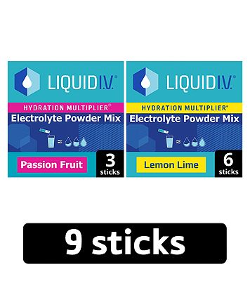 Liquid I.V. Hydration Multiplier Electrolyte Powder Mix Passion Fruit + Lemon Lime Bundle, 9 sachets