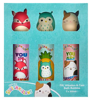 Squishmallows 3 x 300ml Bubble Bath Set with Character Toppers