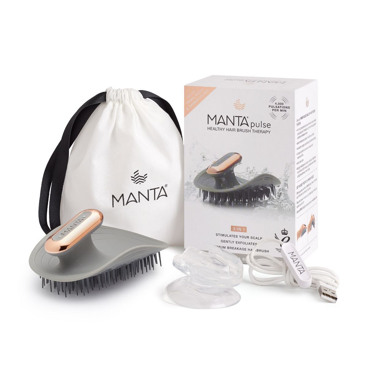 Manta Pulse Healthy Hair & Scalp Brush - Cool Grey