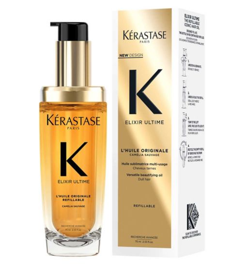 Kérastase Elixir Ultime Hair Oil L'Huile Originale Refillable, for All Hair Types with Argan Oil & Heat Protection 75ml