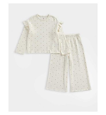 Mothercare Cream Ribbed Lounge Pyjama Set 18 - 24 Months