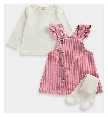 Mothercare Pink Cord Pinny, Blouse and Tights Set 9 - 12 Months