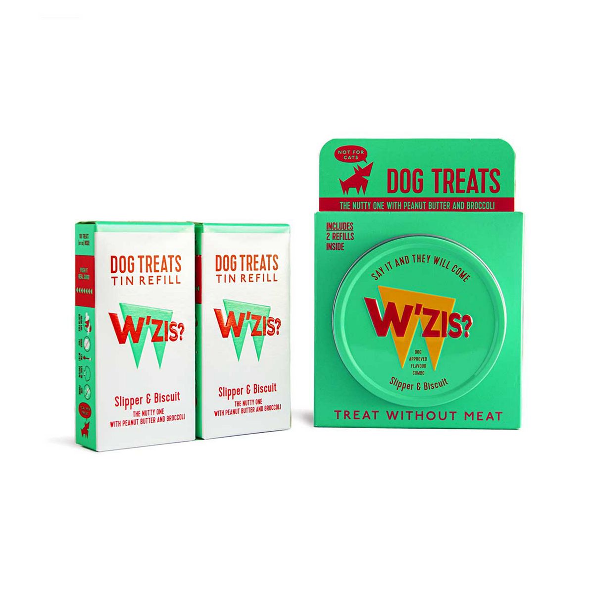 W'zis Plant Based Dog Treat Tin & Refill Gift Pack - Slipper Biscuit Nutty Flavour 150G