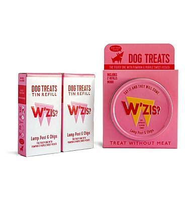 W'ZIS Plant Based Dog Treat Tin & Refill Gift Pack - Lampost & Chips Fruity Flavour 150g