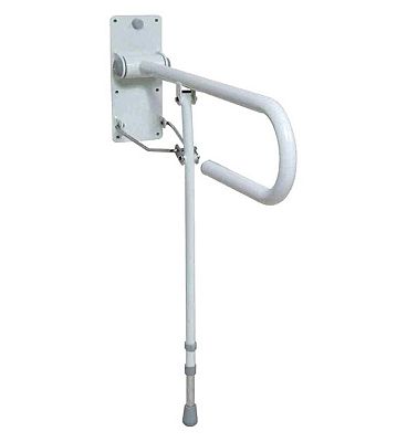 NRS Healthcare Steel Folding Toilet Support Rail With Leg Wall Mounted White 760mm