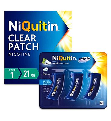 NiQuitin Bundle: NiQuitin Clear Patches 21 mg Step 1 (7 Patches) & Minis Mint 2mg Lozenges (60 Lozen