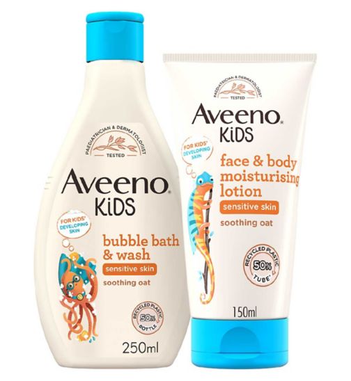 AVEENO® Kids Bubble Bath & Wash 250ml;Aveeno Kids Bathtime Duo;Aveeno Kids Bubble Bath & Wash 250ml;Aveeno Kids Face and Body Moisturising Lotion;Aveeno Kids body and face lotion 150ml