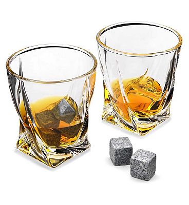 Ingenious Set Of Two Twisted Glasses With Ice Stones