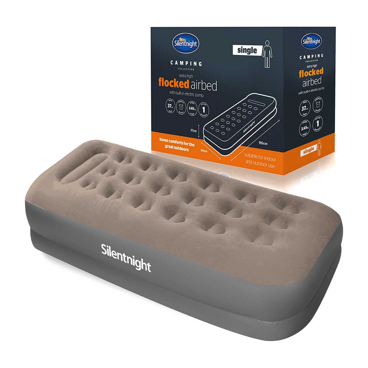 Silentnight Flocked Electric Pump Grey Airbed - Single