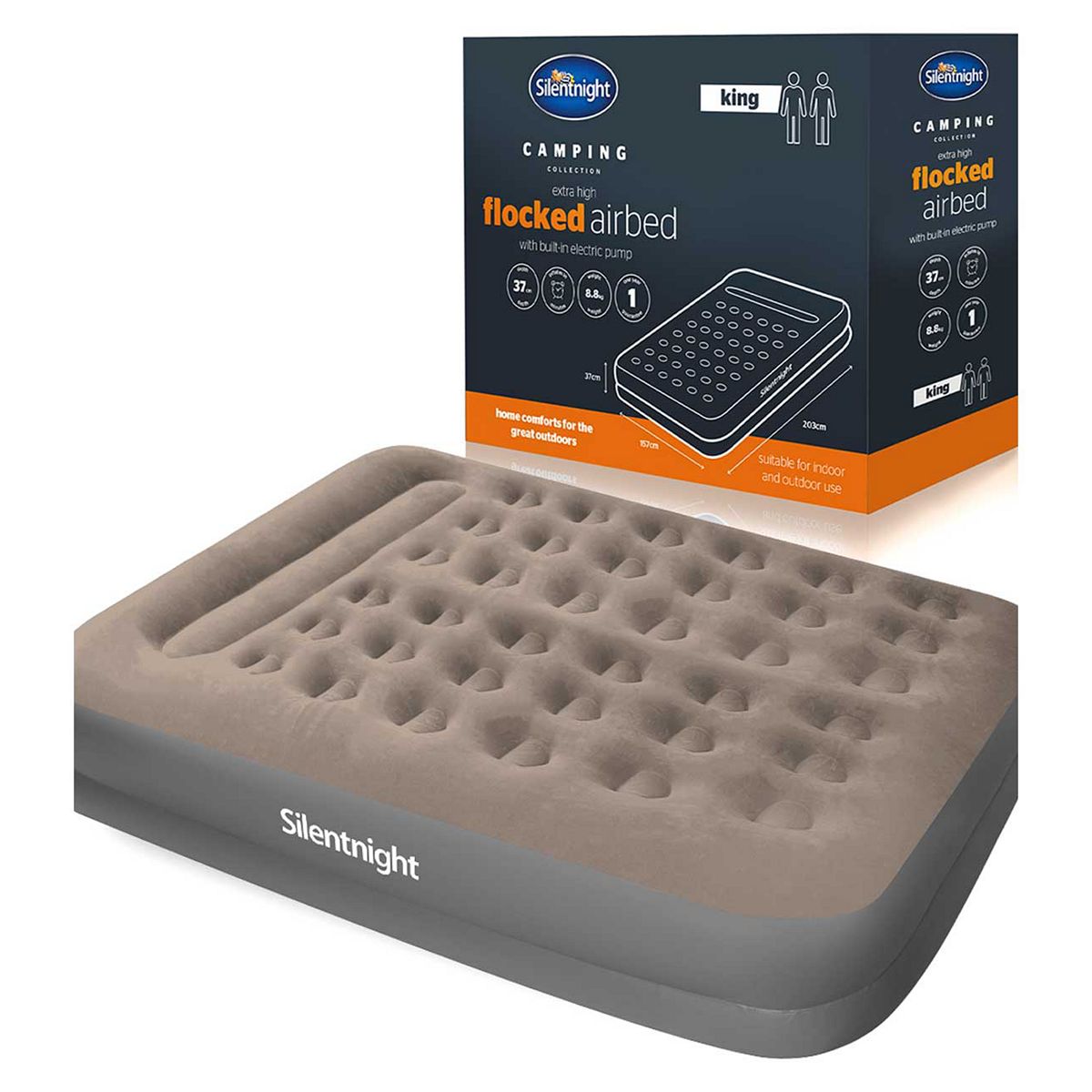 Silentnight Flocked Electric Pump Grey Airbed - King