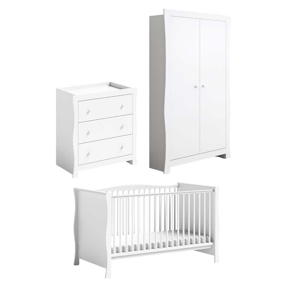 Little Acorns Sleigh 3 Piece - Cot Bed, Dresser, Double Wardrobe White