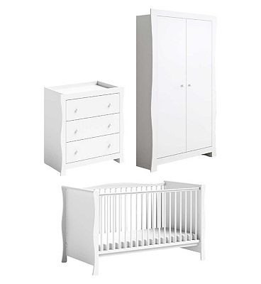 Little Acorns Sleigh 3 Piece - Cot Bed, Dresser, Double Wardrobe - White