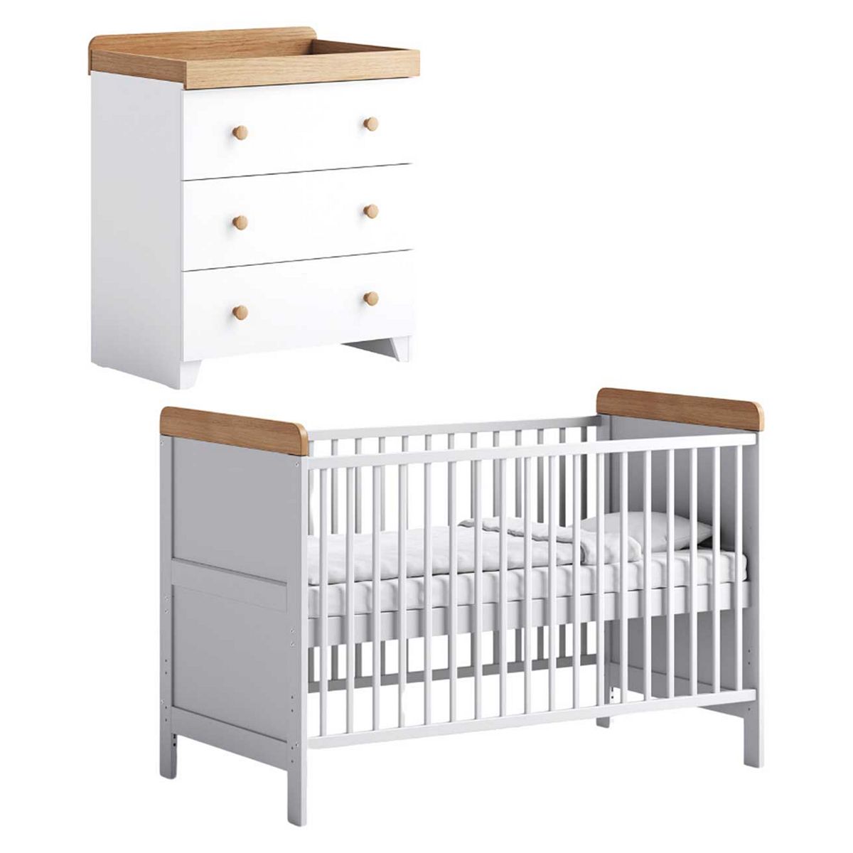 Little Acorns Classic 2 Piece - Cot Bed & Dresser White Oak