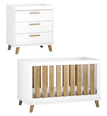 Little Acorns Siriana 2 Piece - Cot Bed & Dresser - White & Oak
