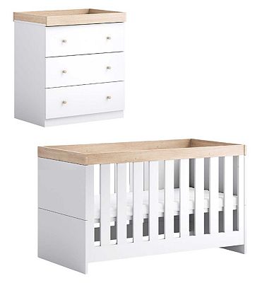 Little Acorns Burlington 2 Piece - Cot Bed & Dresser - White & Oak