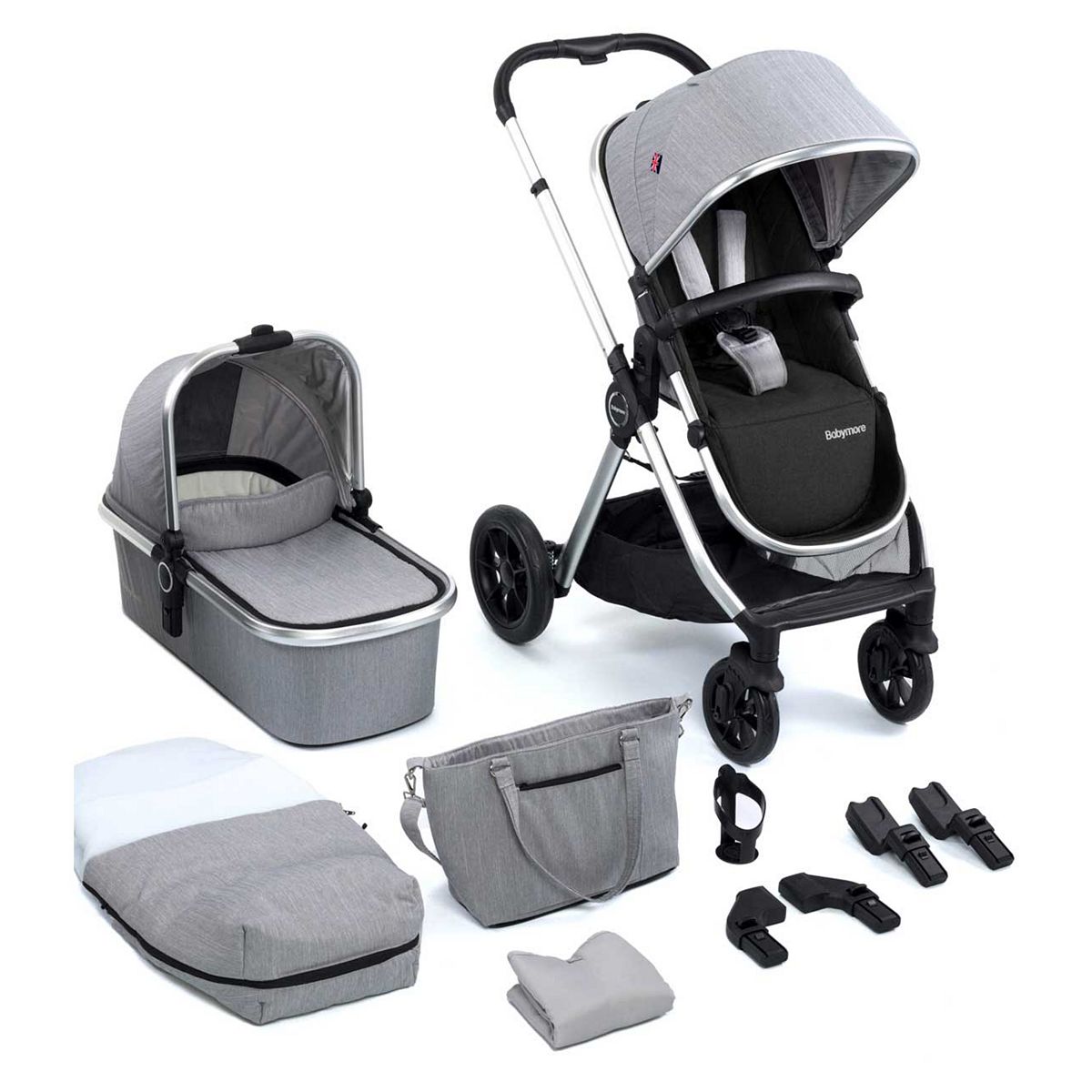 Babymore Memore V2 Pram Pushchair - Silver