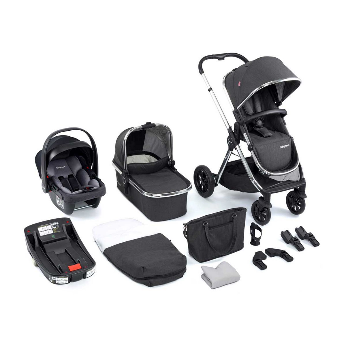 Babymore Memore V2 Travel System 13 Piece Coco I-Size With Base - Chrome