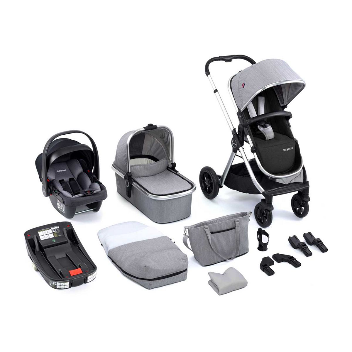 Babymore Memore V2 Travel System 13 Piece Coco I-Size With Base - Silver