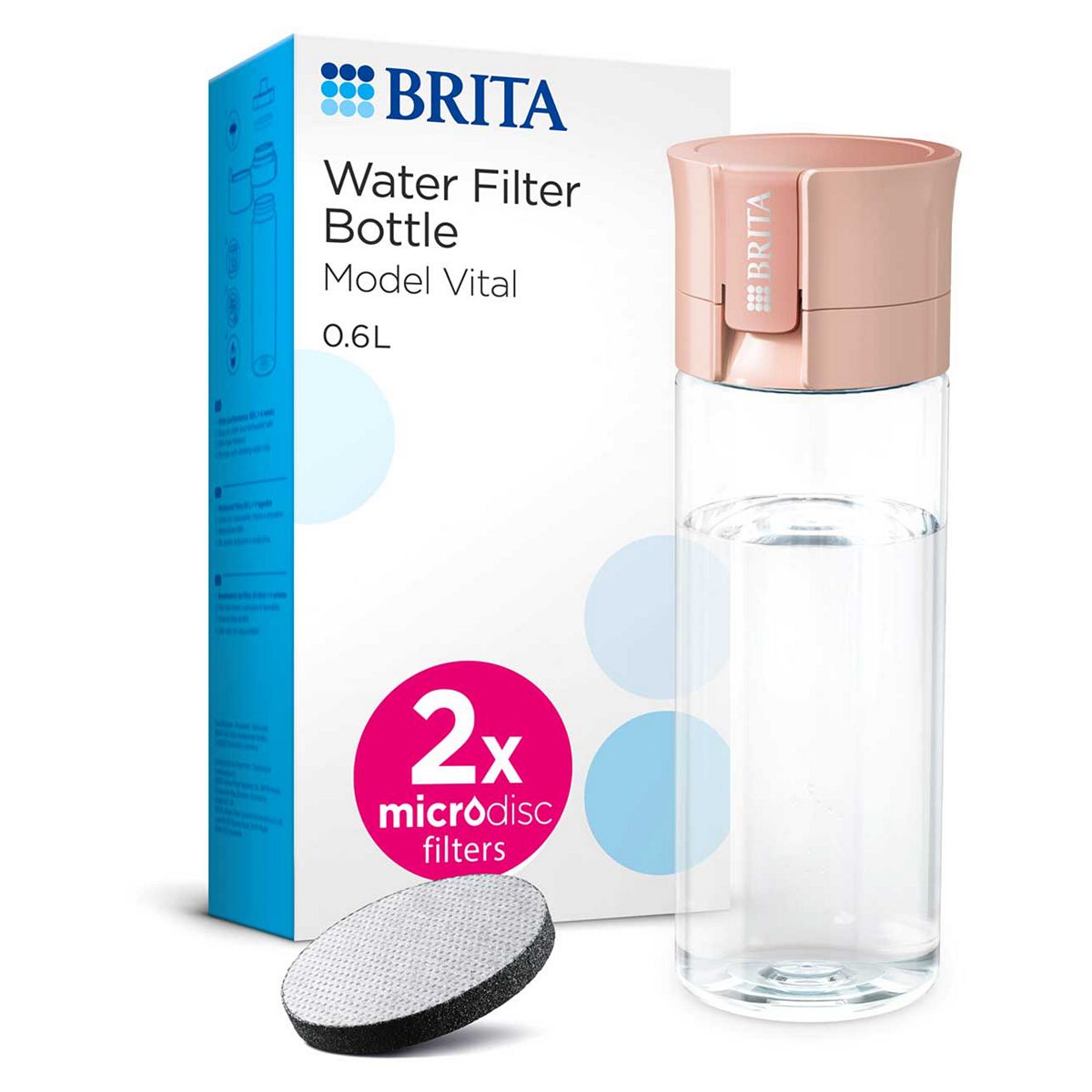 Brita Water Filter Bottle Vital Apricot (600Ml) Inc. 2X Microdisc Filters