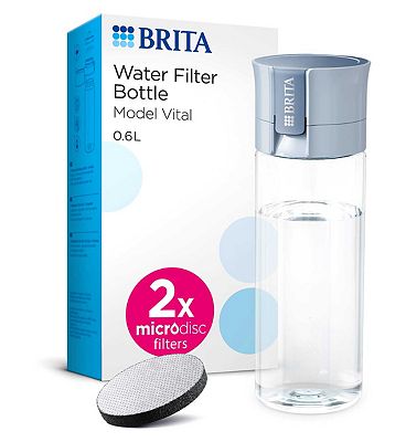 BRITA Water Filter Bottle Vital Light Blue (600ml) Inc. 2x Microdisc filters