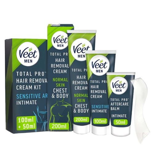 Veet Men Hair Removal Cream 200ml;Veet Men Intimate Hair Removal Kit;Veet Men Total Pro Hair Removal Cream Chest & Body Normal Skin - 200ml;Veet Men Total Pro Intimate Hair Removal Cream Kit;Veet Men Ultimate Bundle
