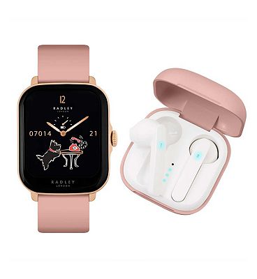 Radley Ladies Series 20 Smart Cobweb Pink Sili Watch and Earbud Set