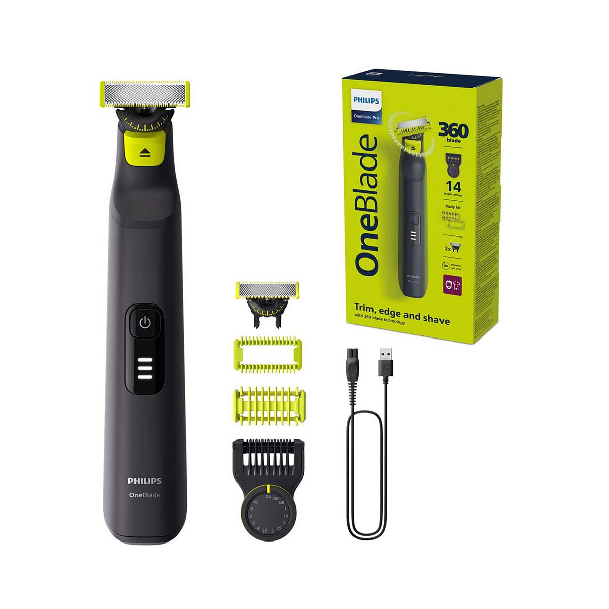 Philips Oneblade Pro 360 Beard Trimmer For Face & Body With 14In1 Adjustable Comb, Extra Blade - Qp6542/15