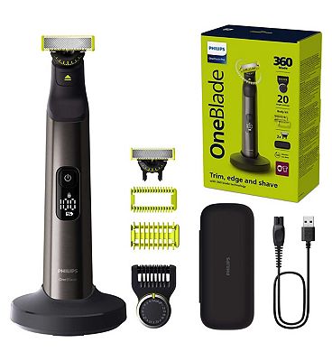 Philips OneBlade Pro 360 for Face & Body with 20-in-1 Adjustable Comb, Charging Stand, Travel Case &