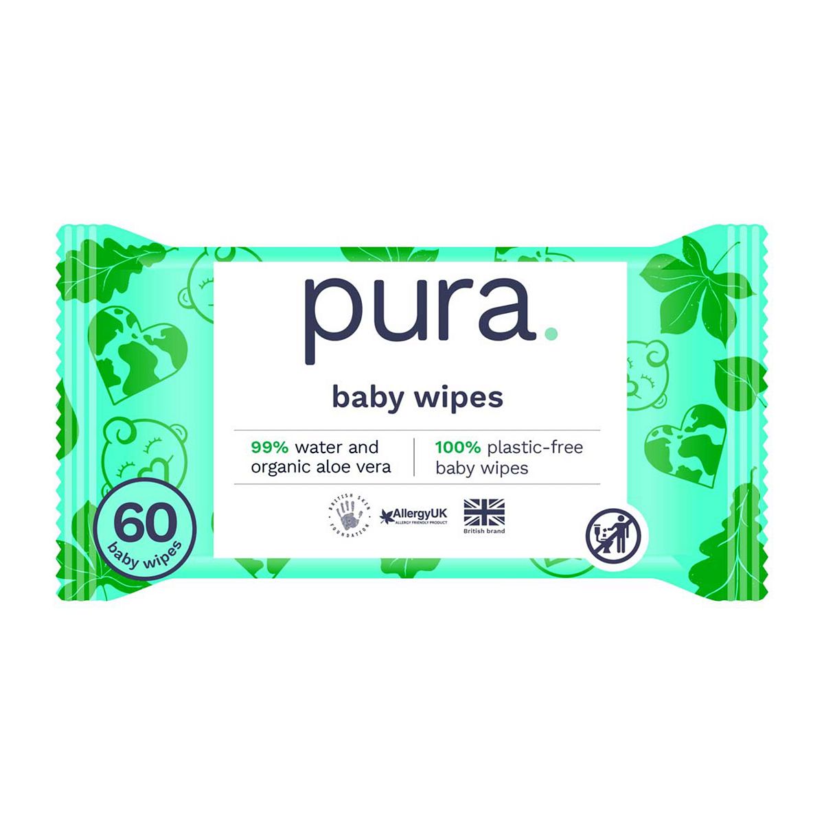 Pura Plastic Free Baby Wipes 60 Pack