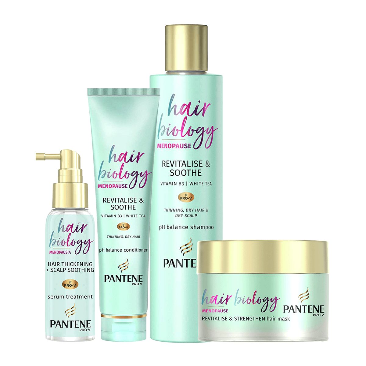Pantene Hair Biology Menopause Bundle - Shampoo, Conditioner, Serum & Mask