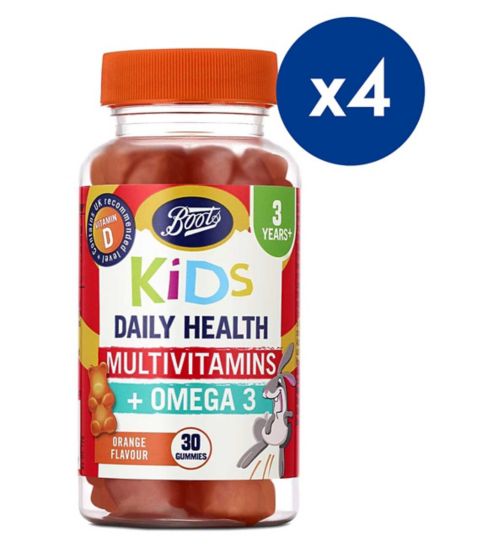 Boots Kids Daily Health Multivitamins + Omega 3 - 30 Orange Flavour Gummies;Boots Kids Daily Health Multivitamins + Omega 3 - 30 Orange Flavour Gummies Bundle;Boots Kids Multivitaminamins + Omega-3 Orange Gummies 30s