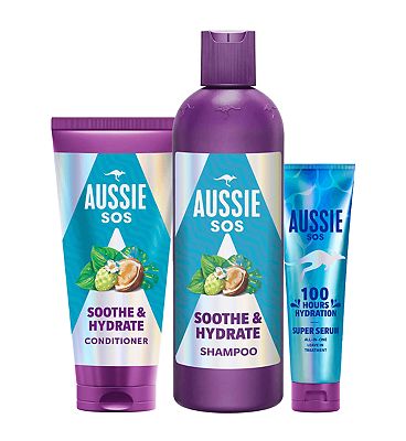 Aussie SOS Soothe & Hydrate Bundle - Shampoo, Conditioner, & Super Serum Leave in Treatment