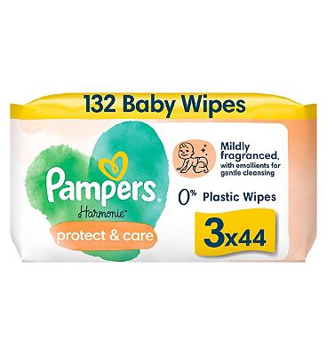 Pampers Harmonie Protect & Care Wipes Plastic Free 3 Packs = 132 Wipes