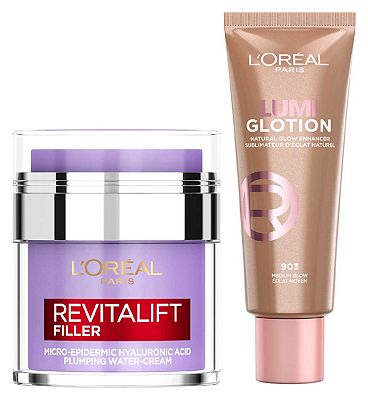 L'Oreal Paris Glotion Medium Glow and L'Oreal Revitalift Hyaluronic Acid Water Cream Duo