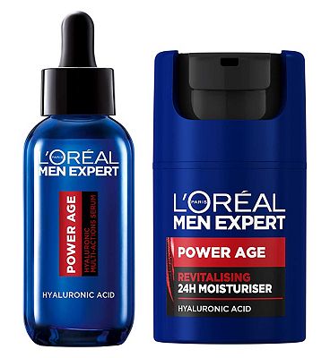 L'Oreal Paris Men Expert Powerage Serum 30ml & Hyaluronic Acid Revitalising Moisturiser 50ml Bundle