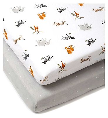 Clair de Lune 2 Pack Jungle Dream Cot Bed Sheets (140 x 70 cm)
