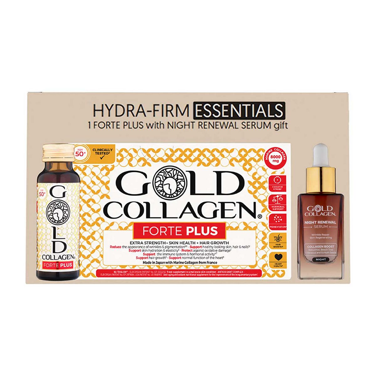 Gold Collagen Hydra-Firm Bundle Br/>Limited Edition Featuring Forte Plus Skincare Supplement + Night Renewal Face Serum