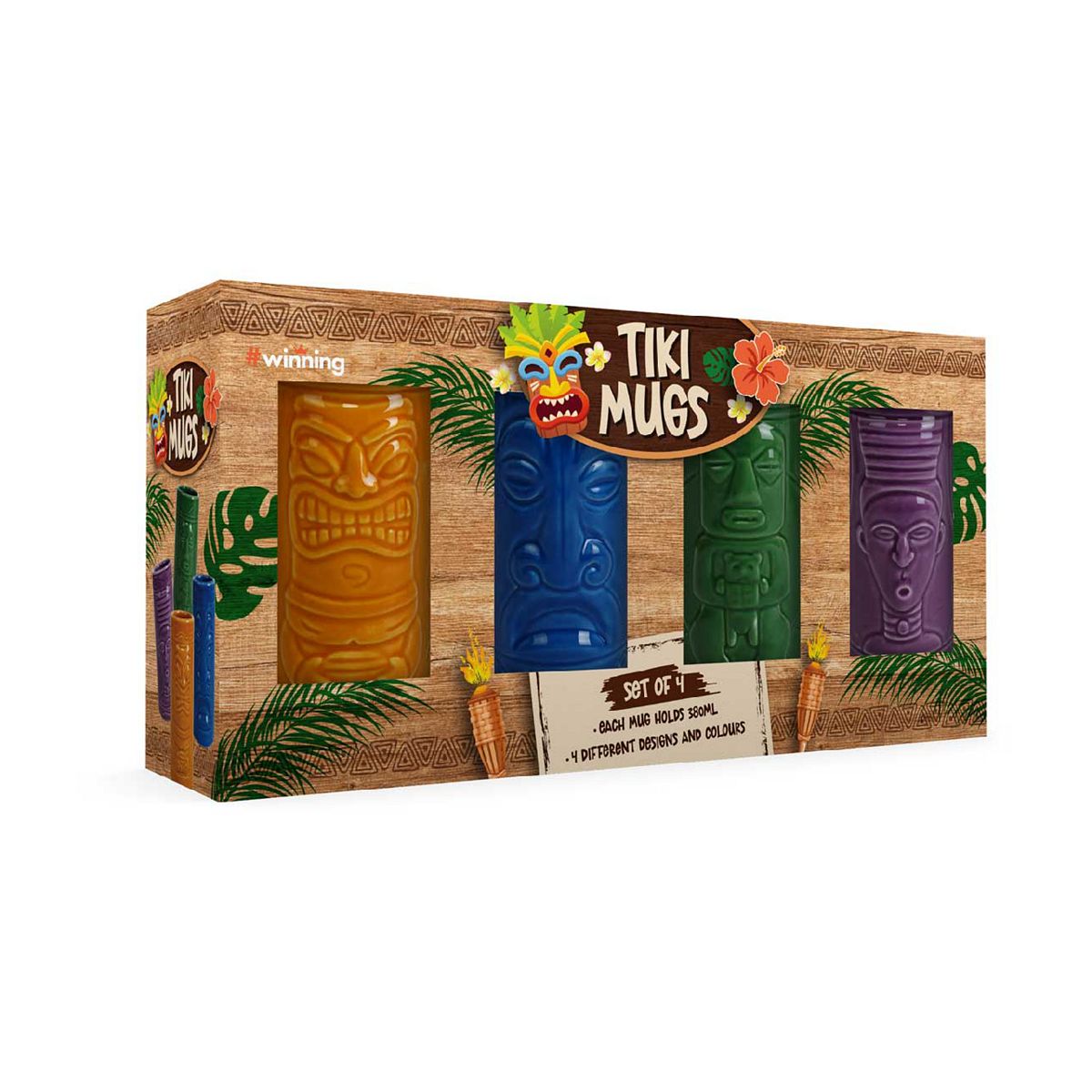Menkind Unisex Multicolor #Winning Quirky Ceramic Tropical Tiki Mugs Set - Image 3