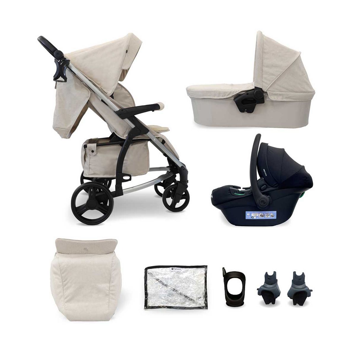My Babiie Mb200i 3-In-1 Travel System With I-Size Car Seat - Oatmeal