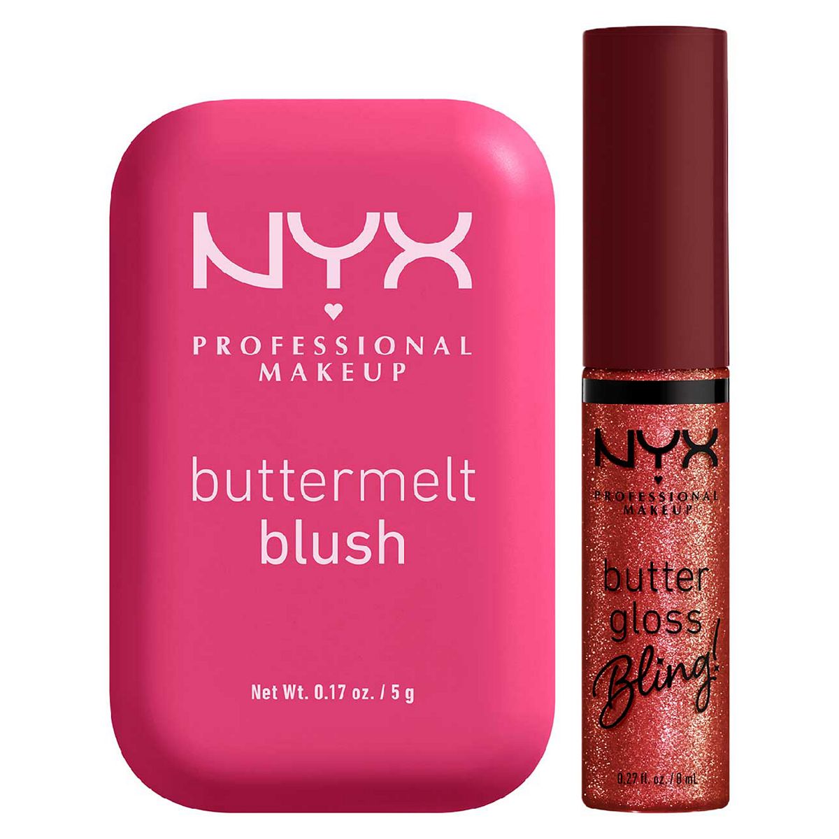 NYX Professional Makeup Nyx Buttermelt Blush Butta With Time 07 & Buttergloss Bling Big $Pender Lip Gloss 8Ml Duo